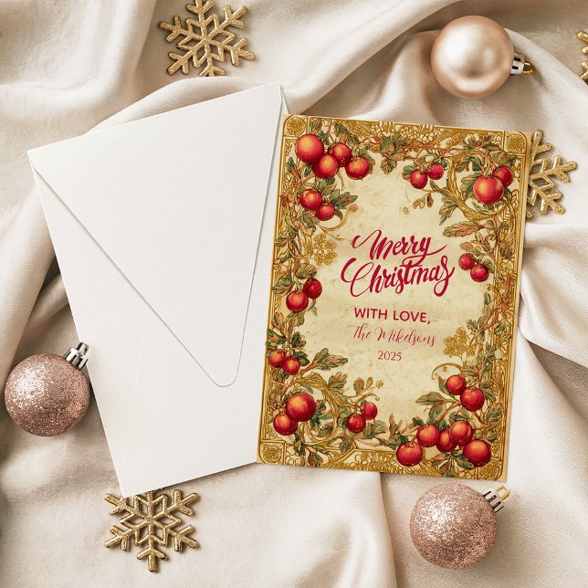 Antique Winter Berry Celebration Holiday Card (Creator Uploaded)