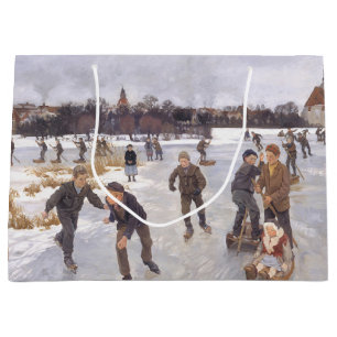 Antique Winter Ice Skating Scene Village Fine Art Large Gift Bag