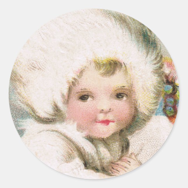 Antique Winter Snow Baby Circle Sticker (Front)