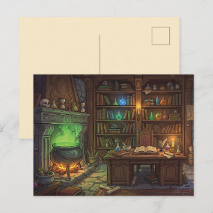 Antique Witch Wizard Home Studio Holiday Postcard
