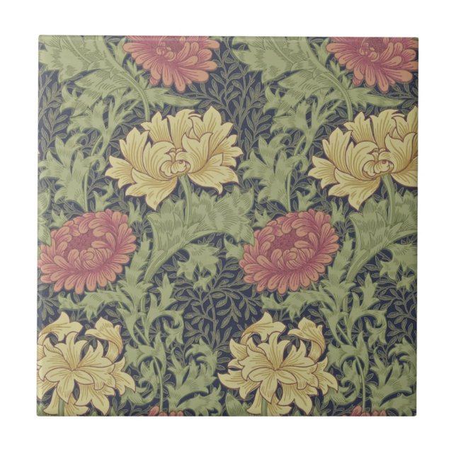 Antique Wm Morris Chrysanthemum Design Repro Tile (Front)