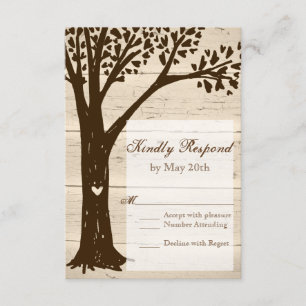 Antique Wood Carved Tree Wedding RSVP Cards