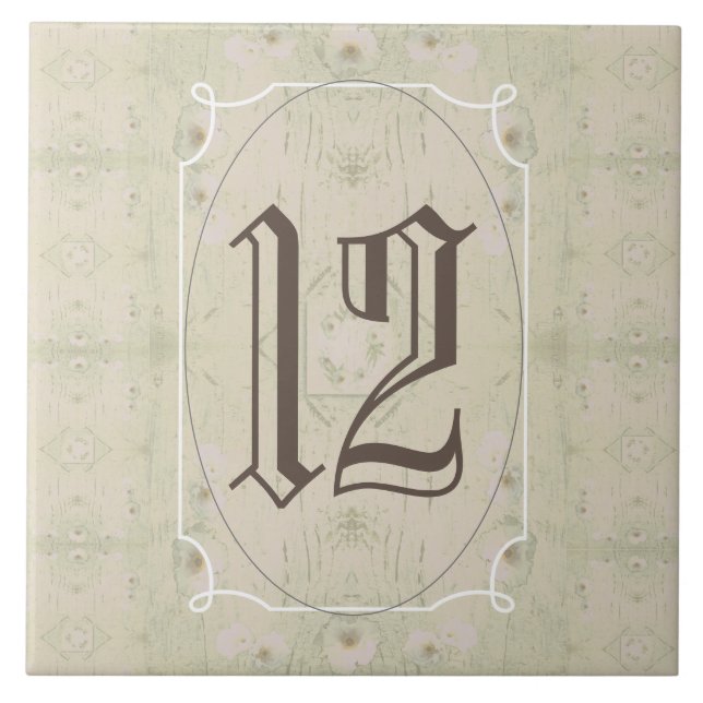 Antique Wood Floral House Number Tile (Front)