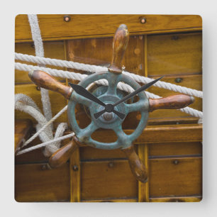 Antique Wooden Boat Square Wall Clock