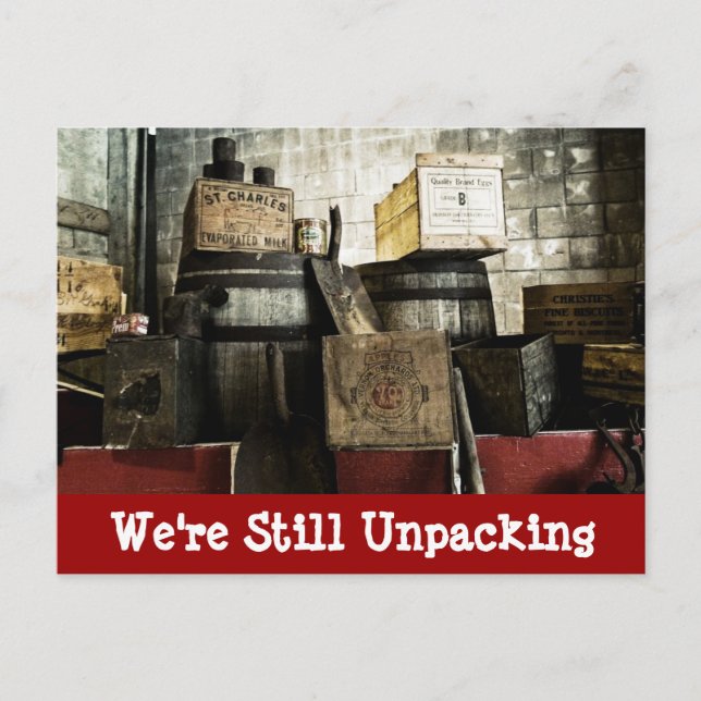 Antique Wooden Crates We Moved New Address Cards (Front)
