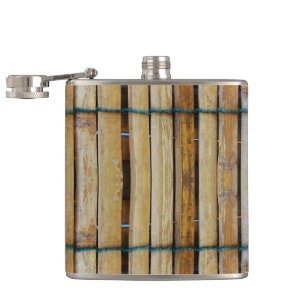 Antique Wooden Timber Wood Slats Hip Flask