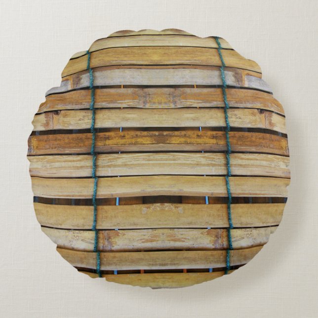 Antique Wooden Timber Wood Slats Round Cushion (Front)