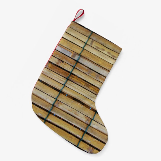 Antique Wooden Timber Wood Slats Small Christmas Stocking (Front (Hanging))