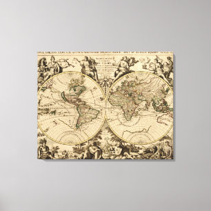 Antique World Map, 1694, by Alexis Hubert Jaillot Canvas Print