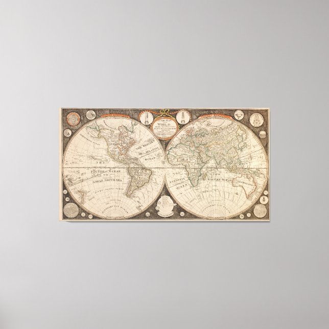 Antique World Map, 1799 (Thomas Kitchen) Canvas Print (Front)