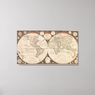 Antique World Map, 1799 (Thomas Kitchen) Canvas Print
