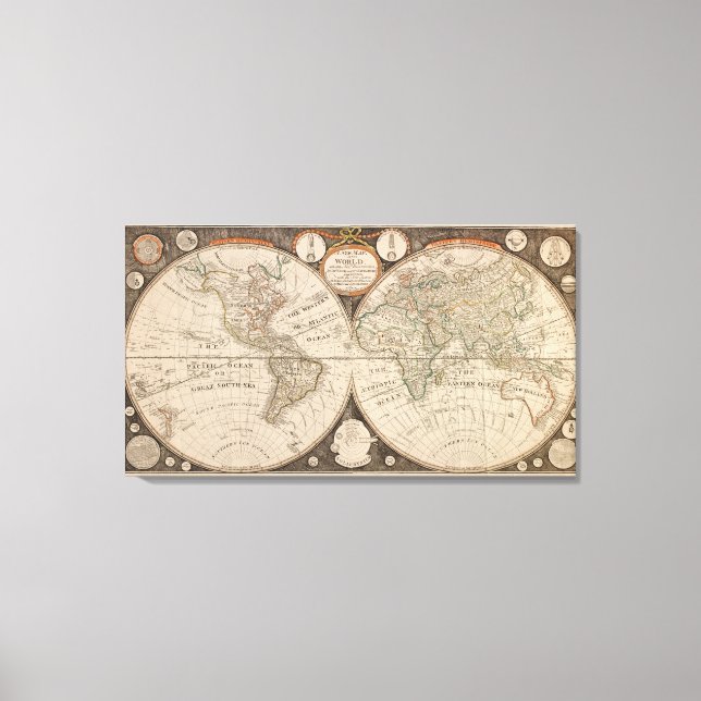 Antique World Map, 1799 (Thomas Kitchen) Canvas Print (Front)