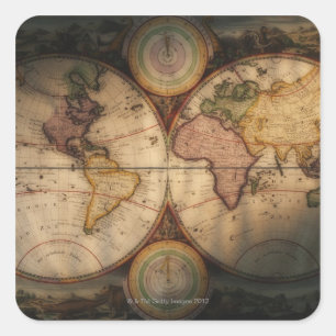 Antique world map 2 square sticker