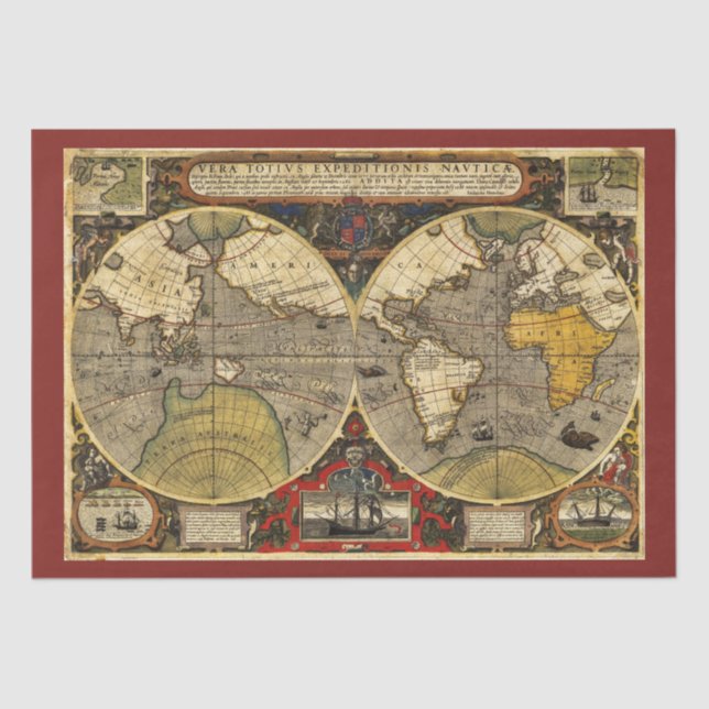Antique World Map #2 Tissue Paper (Front)