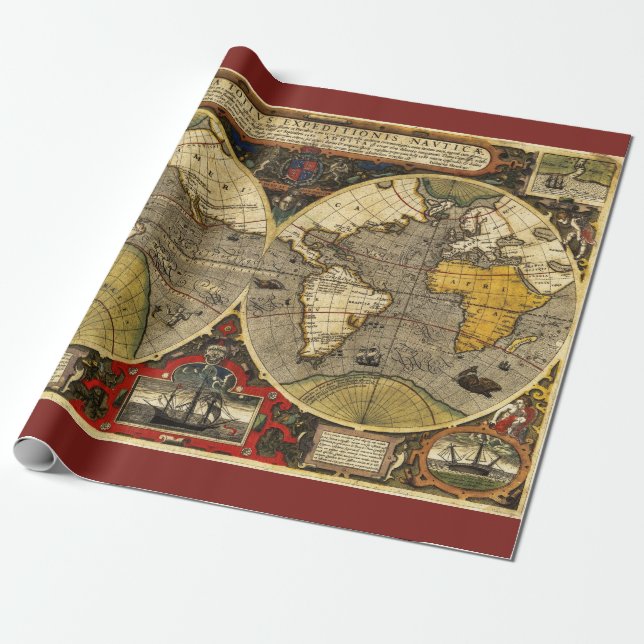 Antique World Map #2 Wrapping Paper (Unrolled)
