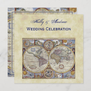 Antique World Map #3, Distressed BG #3 Invitation