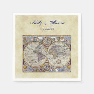 Antique World Map #3, Distressed BG #3 Napkin