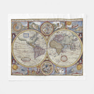 Antique World Map #3 Fleece Blanket
