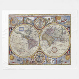 Antique World Map #3 Fleece Blanket