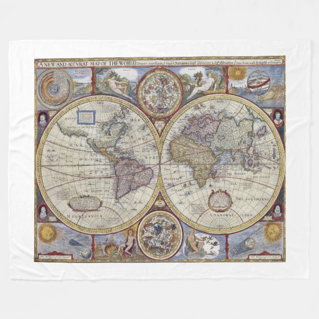 Antique World Map #3 Fleece Blanket (Front (Horizontal))