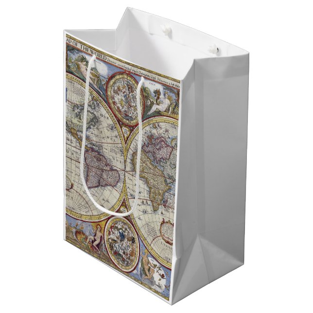 Antique World Map #3 Medium Gift Bag (Front Angled)