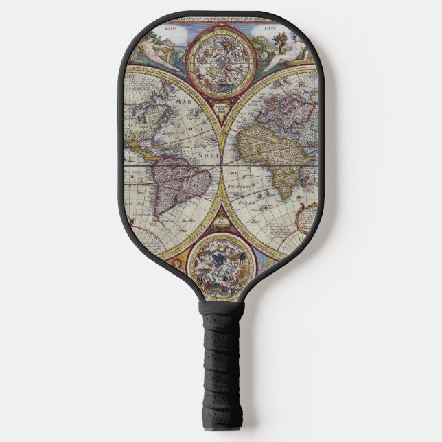 Antique World Map #3 Pickleball Paddle (Front)