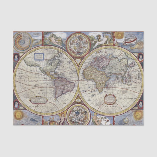 Antique World Map #3 Tissue Paper (Front)