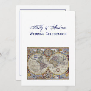 Antique World Map #3 Wedding Invitation