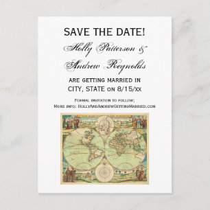 Antique World Map #4 Announcement Postcard