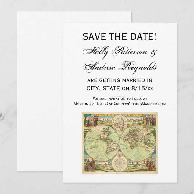Antique World Map #4 Invitation (Front/Back)