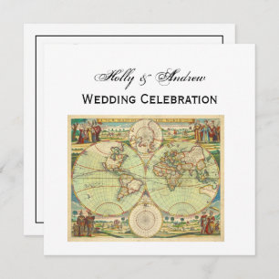 Antique World Map #4 Invitation