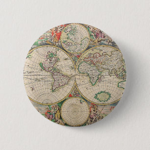Antique World Map 6 Cm Round Badge