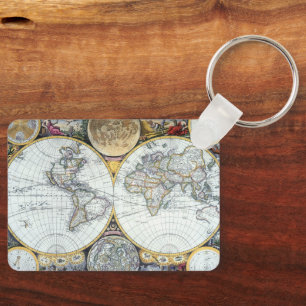 Antique World Map, Atlas Maritimus by John Seller Key Ring