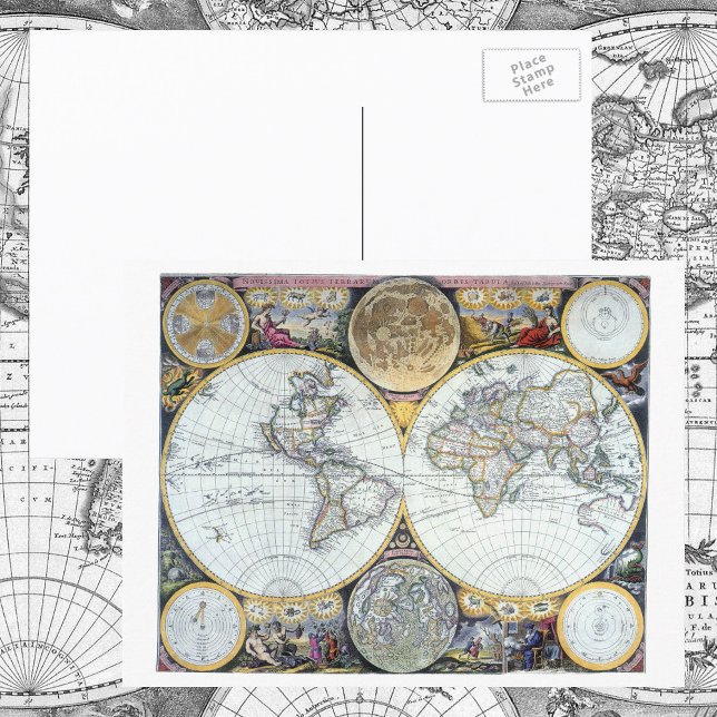 Antique World Map, Atlas Maritimus by John Seller Postcard (Creator Uploaded)