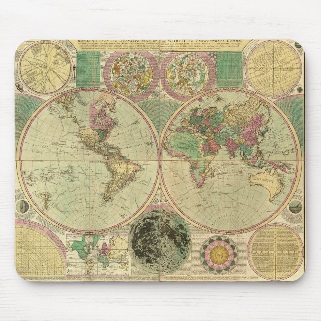 Antique World Map by Carington Bowles, circa 1780 Mouse Mat (Front)