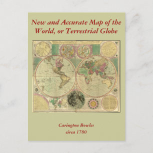 Antique World Map by Carington Bowles, circa 1780 Postcard