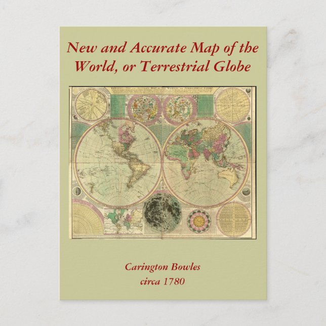 Antique World Map by Carington Bowles, circa 1780 Postcard (Front)