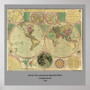 Antique World Map by Carington Bowles, circa 1780 Poster