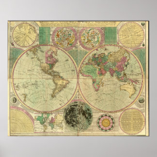 Antique World Map by Carington Bowles, circa 1780 Poster