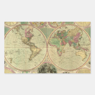 Antique World Map by Carington Bowles, circa 1780 Rectangular Sticker