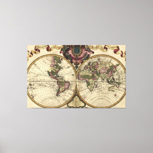 Antique World Map by Guillaume de L'Isle, 1720 Canvas Print