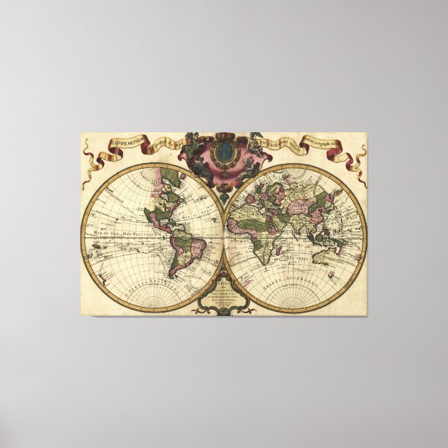 Antique World Map by Guillaume de L'Isle, 1720 Canvas Print (Front)