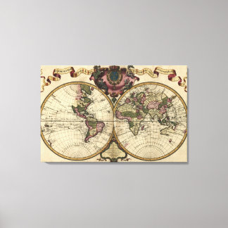 Antique World Map by Guillaume de L'Isle, 1720 Canvas Print