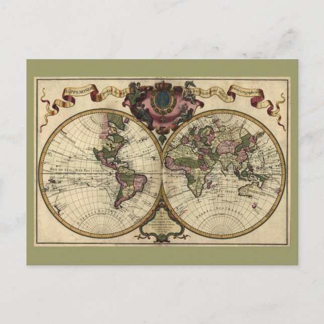 Antique World Map by Guillaume de L'Isle, 1720 Postcard (Front)
