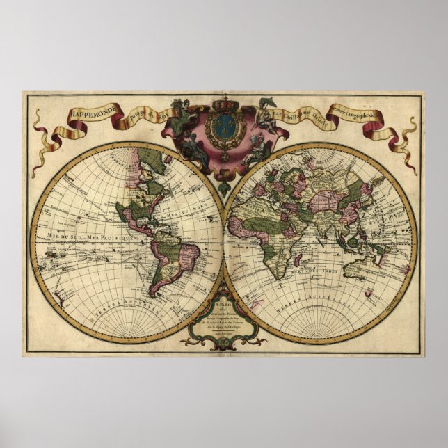 Antique World Map by Guillaume de L'Isle, 1720 Poster (Front)
