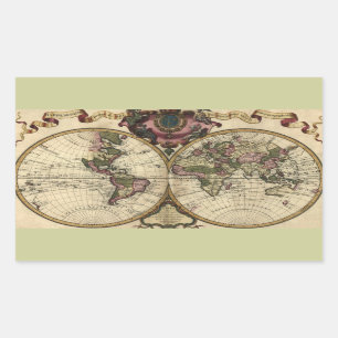 Antique World Map by Guillaume de L'Isle, 1720 Rectangular Sticker