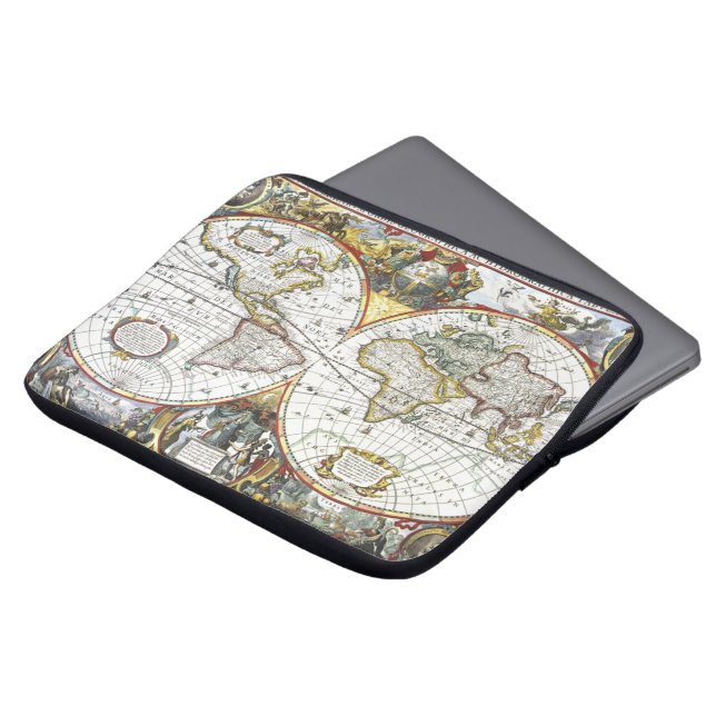 Antique World Map by Hendrik Hondius, 1630 Laptop Sleeve (Front Top)