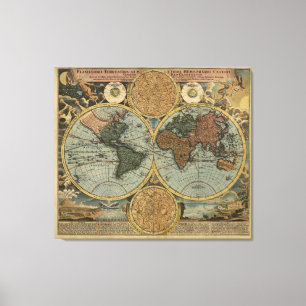 Antique World Map by Johann Baptist Homann, 1716 Canvas Print