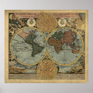 Antique World Map by Johann Baptist Homann, 1716 Poster