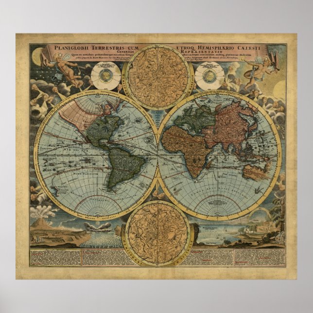 Antique World Map by Johann Baptist Homann, 1716 Poster (Front)